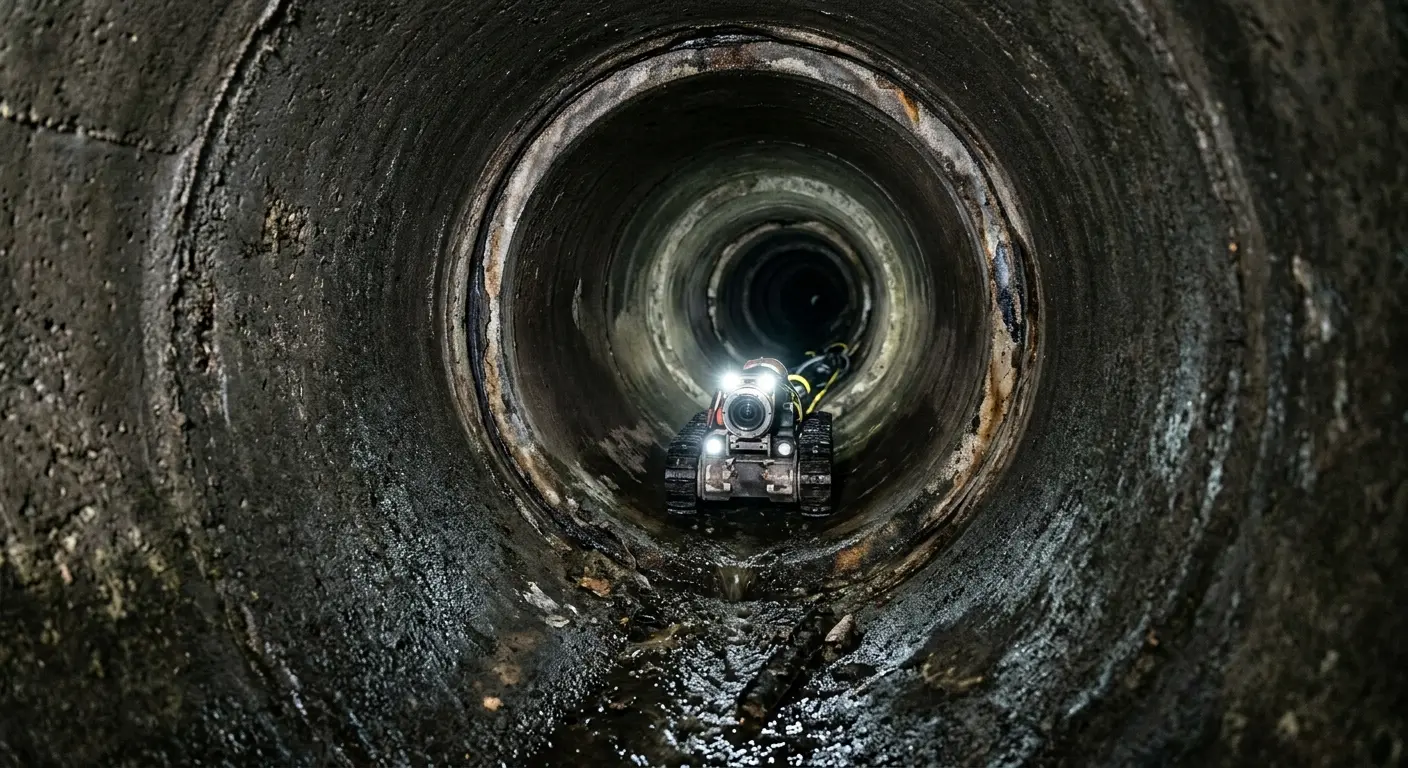 Robotic sewer camera inspecting pipe interior for Sewer Line Repair in Clemson University